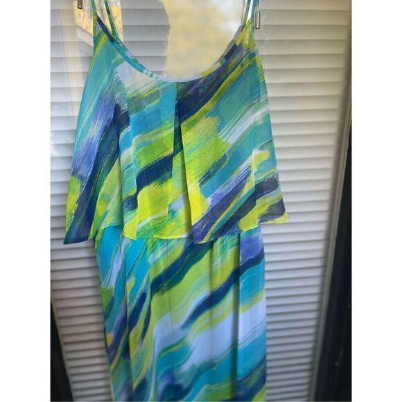 NWT Calvin Klein Spaghetti Strap Maxi Dress Blue/ Green Size 6 ruffled layer - Picture 13 of 13